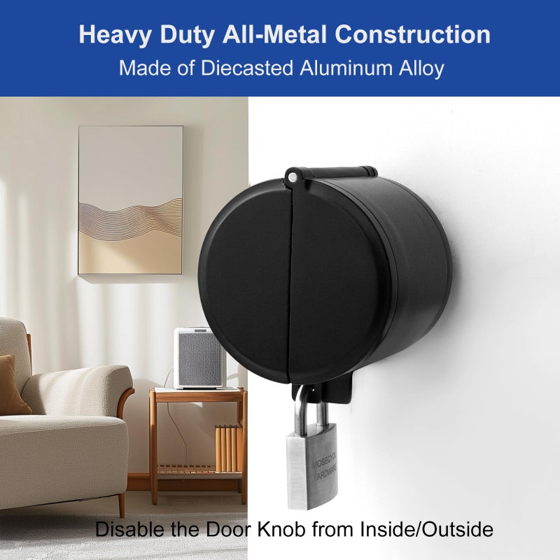 MOSECYOU Door Knob Locking Cover with Padlock, Heavy Duty All Metal Version, Adjustable Design, Lockout Device to Disable Doorknob, Prevents Turning & Block Keyhole Access, Safety for Child/Elderly - Image 2